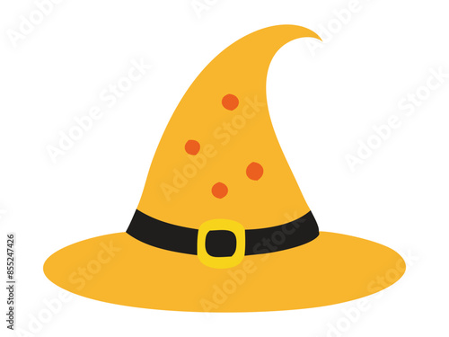 Witch hat isolated on a white background. Wizard hat. Concept of fantasy accessory, magical item, Halloween, minimalist style, enchantment symbol. Print, design element.