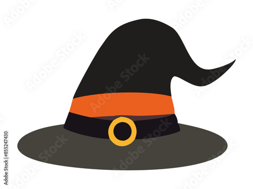 Witch hat isolated on a white background. Wizard hat. Concept of fantasy accessory, magical item, Halloween, minimalist style, enchantment symbol. Print, design element.