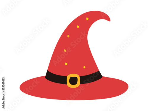 Witch hat isolated on a white background. Wizard hat. Concept of fantasy accessory, magical item, Halloween, minimalist style, enchantment symbol. Print, design element.