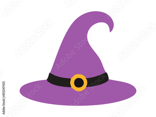Witch hat isolated on a white background. Wizard hat. Concept of fantasy accessory, magical item, Halloween, minimalist style, enchantment symbol. Print, design element.