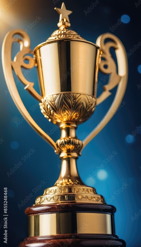 Fototapeta premium A golden cup trophy, elegantly crafted with ornate details, representing excellence and success