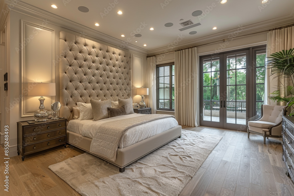 Naklejka premium Bright Elegant Bedroom with French Doors