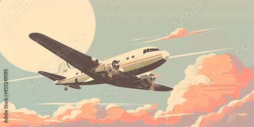A retro-style illustration of an airplane flying through the clouds, celebrating National Aviation Day