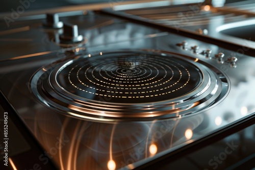 A close-up shot of a stove top burner, suitable for use in illustrations about cooking or kitchen appliances