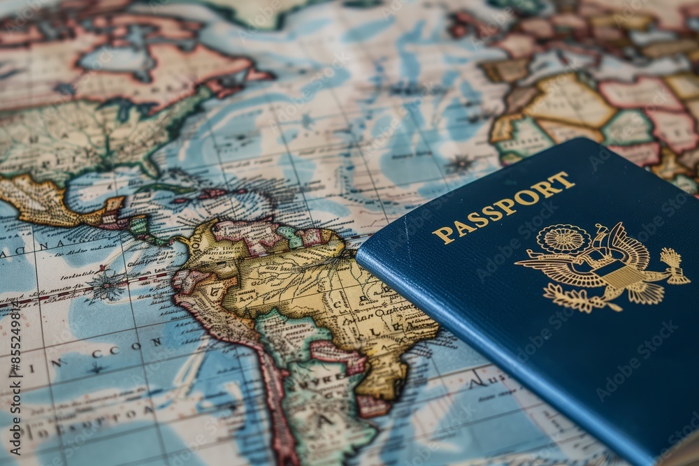 US Passport on a Detailed World Map: Embark on Global Journeys US Passport on a Detailed World Map: Embark on Global Journeys