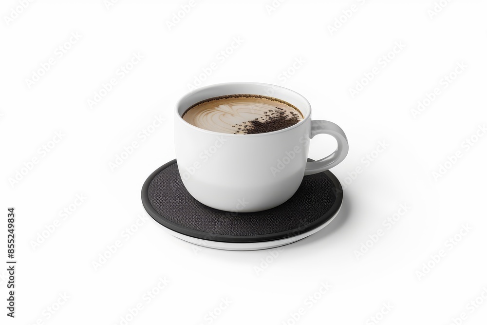 A Cup of Coffee Resting on a Modern Black Coaster A Cup of Coffee Resting on a Modern Black Coaster