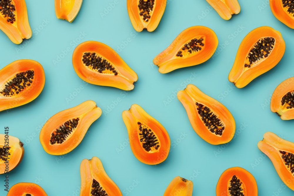 Freshly cut papanas arranged on a blue surface, perfect for food photography or social media posts Freshly cut papanas arranged on a blue surface, perfect for food photography or social media posts