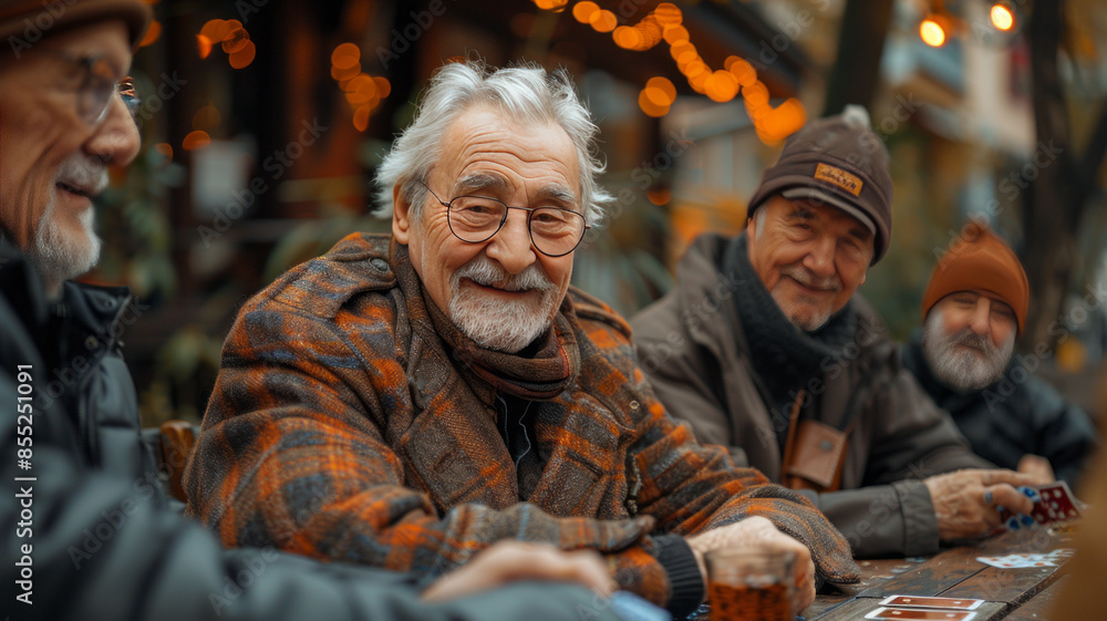 a group of senior men playing a rummy card game.generative ai a group of senior men playing a rummy card game.generative ai