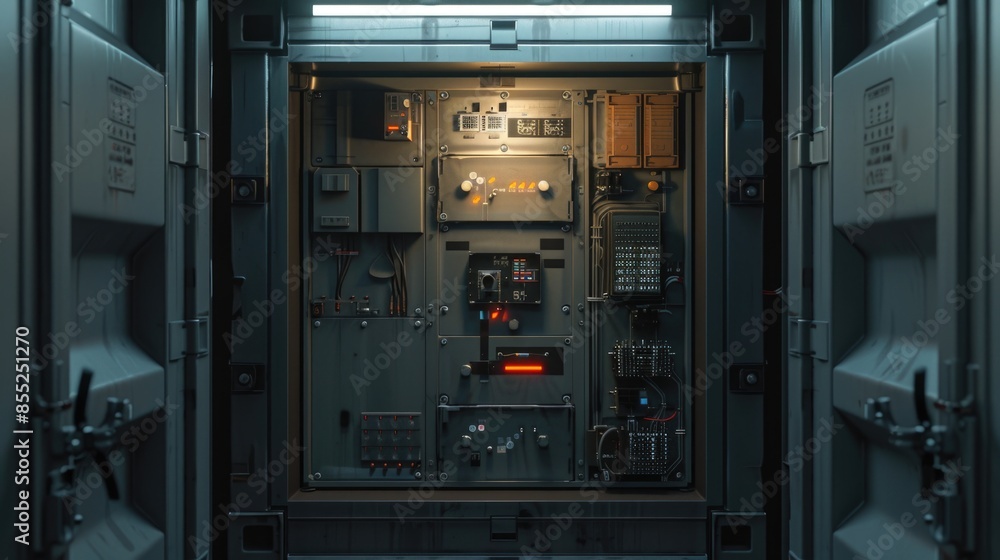 A room filled with various electrical devices and equipment, suitable for use in illustrations or diagrams A room filled with various electrical devices and equipment, suitable for use in illustrations or diagrams