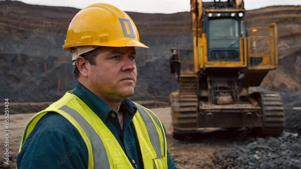 A mining engineer at a mine site. Close up A mining engineer at a mine site. Close up