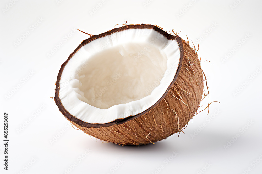 A half of raw coconut isolated on clear white background A half of raw coconut isolated on clear white background
