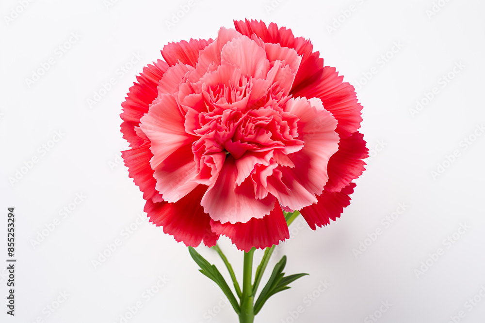 A single carnation top view isolated on clear white background A single carnation top view isolated on clear white background
