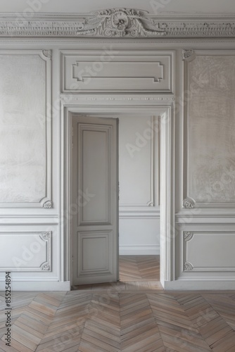 Wallpaper Mural A simple interior scene with a wooden floor and white walls, suitable for backgrounds or minimalist designs Torontodigital.ca