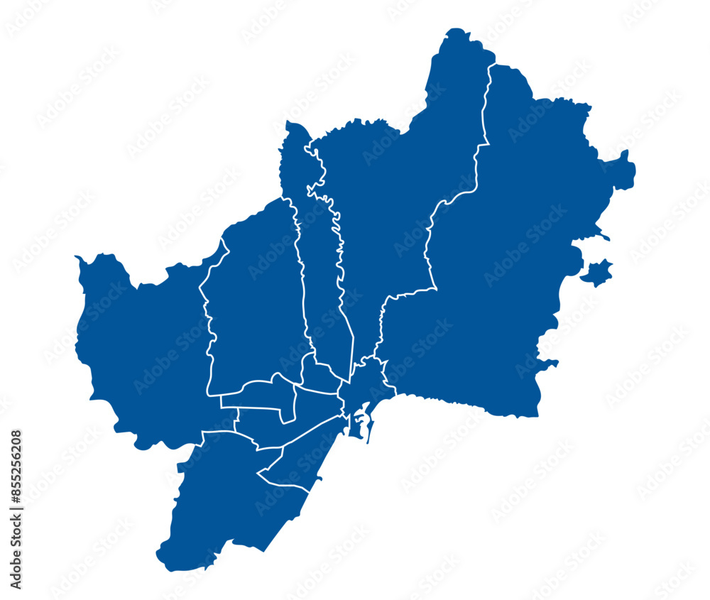 Fototapeta premium Outline blue map of Malaga
