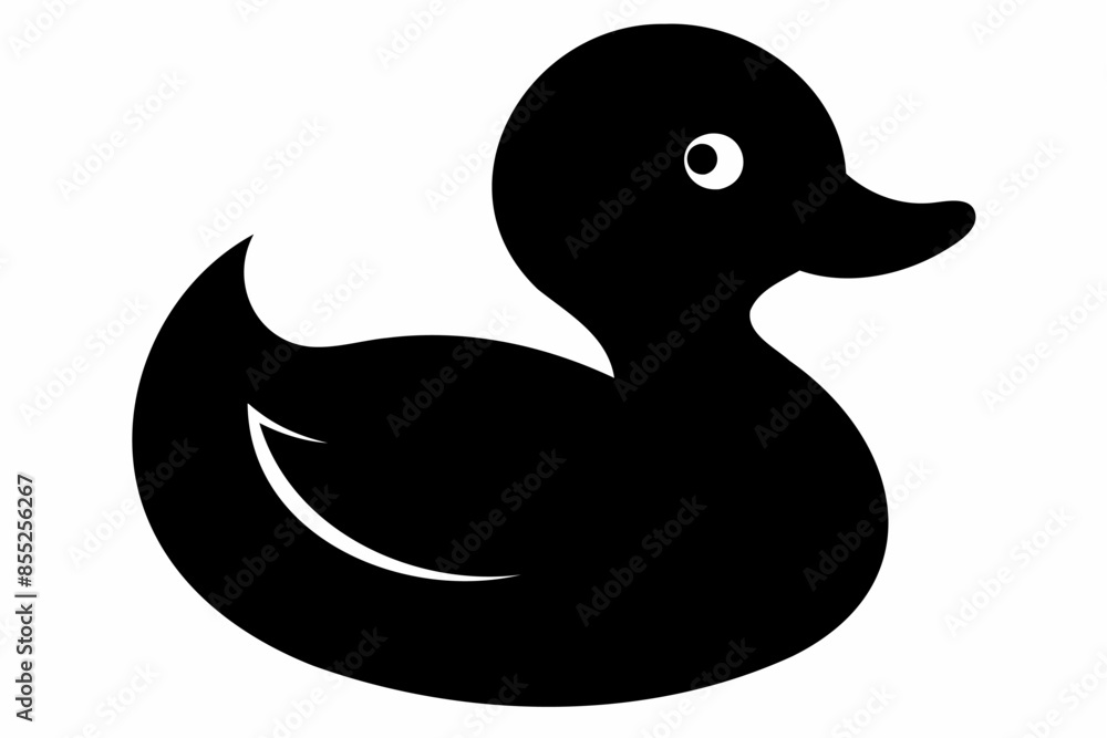 Black silhouette of a rubber duck isolated on a white background. Bath toy duck icon. Concept of minimalism, bath toy, simple design. Print, icon, logo, template, design element Black silhouette of a rubber duck isolated on a white background. Bath toy duck icon. Concept of minimalism, bath toy, simple design. Print, icon, logo, template, design element