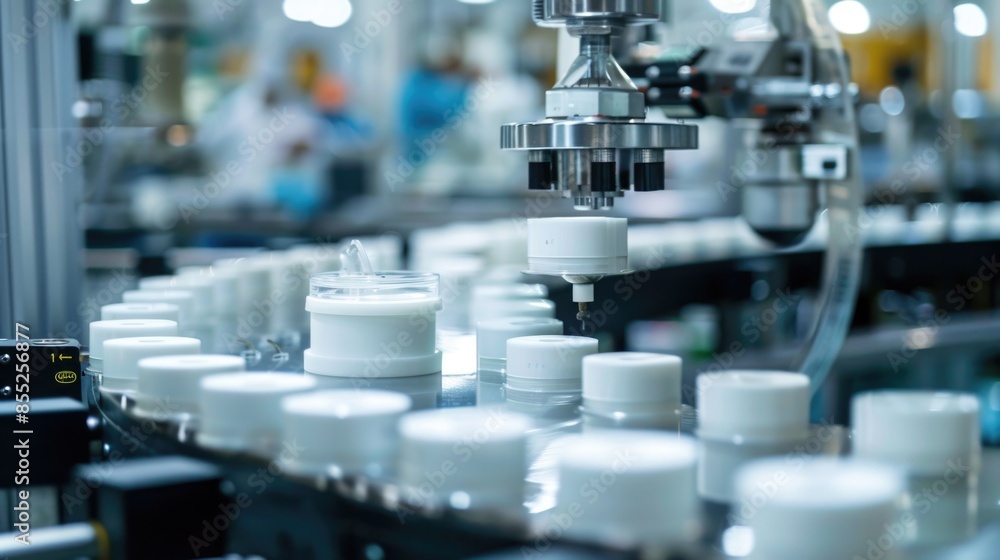 Jars being manufactured on an assembly line in a industrial setting, suitable for use as a background image or to illustrate a story about industry and manufacturing Jars being manufactured on an assembly line in a industrial setting, suitable for use as a background image or to illustrate a story about industry and manufacturing