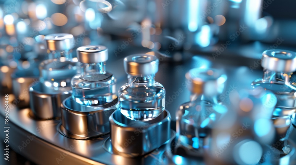 At the factory, medicine is being poured into transparent bottles
At the factory, medicine is being poured into transparent bottles