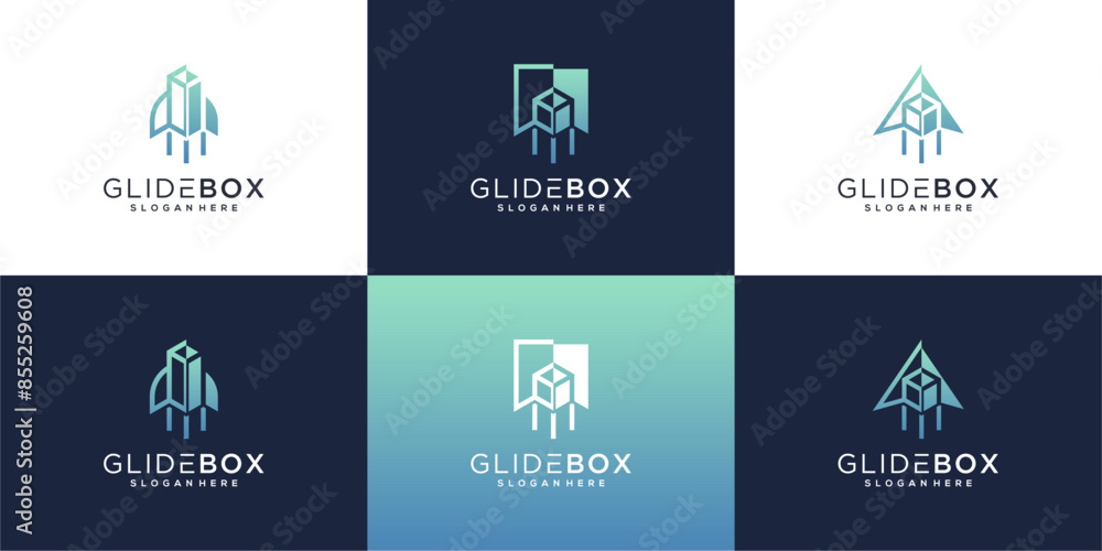 Fototapeta premium Collection of box delivery vector logo. Abstract fast package service design idea. 
