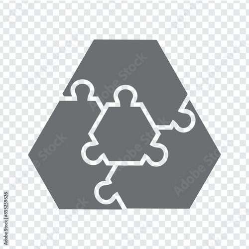 Simple icon hexagons puzzle in gray. Simple icon hexagon puzzle of three elements and center on transparent background for your web site design, app, UI. EPS10.