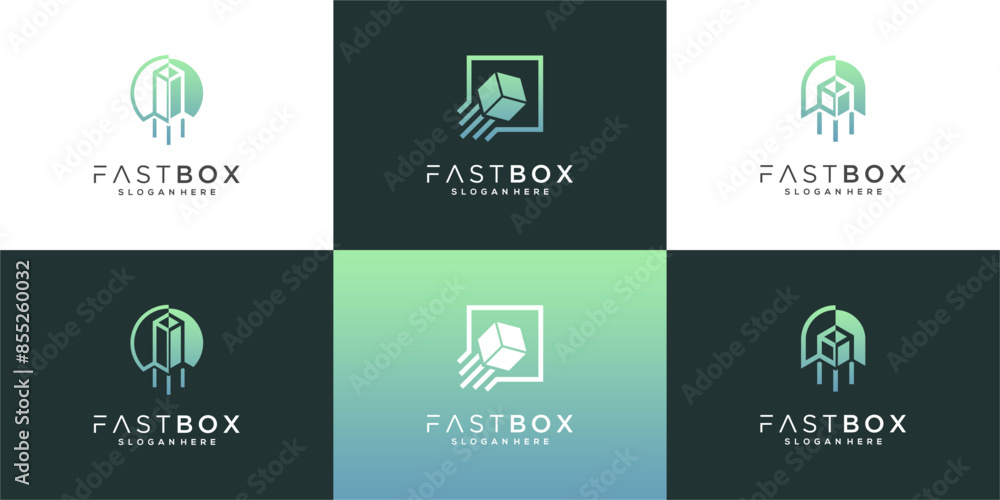 Fototapeta premium Fast box logo vector collection idea. Package, delivery, order, service design template.