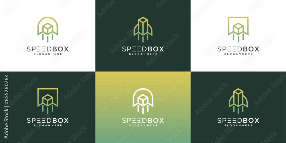 Speed box logo vector collection. Abstract design idea of start up, developer, package, delivery, logistics. Speed box logo vector collection. Abstract design idea of start up, developer, package, delivery, logistics.