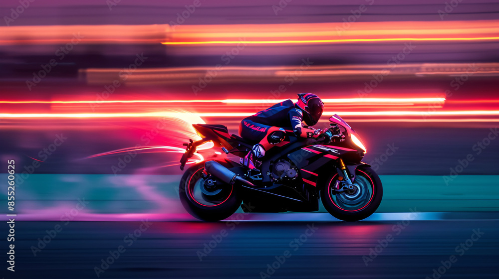 Fototapeta premium Motorcycle Racer at High Speed with Motion Blur