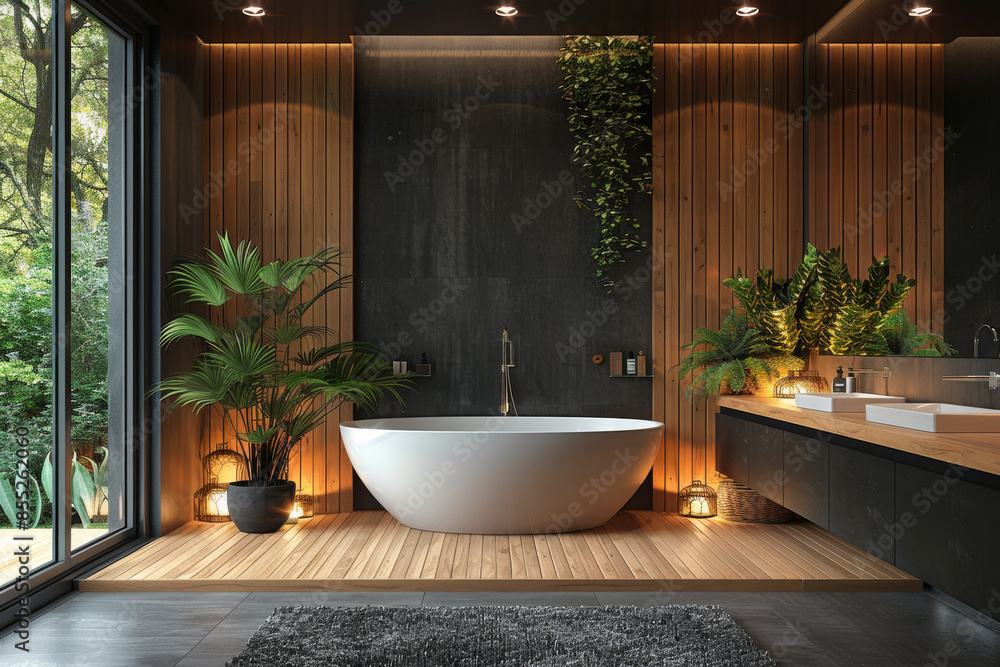 Fototapeta premium Rustic Spa Bathroom with Wooden Accents