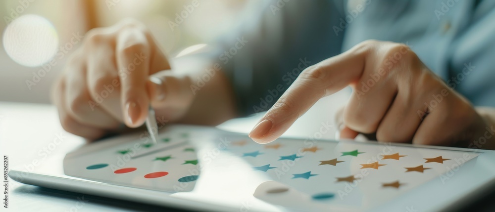 Close up of hands using a digital tablet. Close up of hands using a digital tablet.