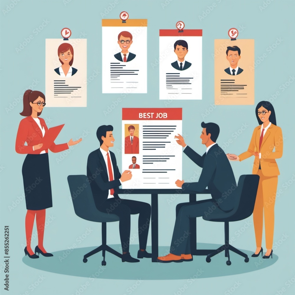 a professional setting in abstract illustration , possibly a job interview or a work-related discussion. a professional setting in abstract illustration , possibly a job interview or a work-related discussion.