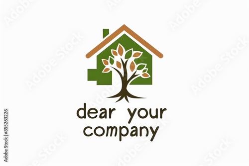 Logo design for eco-friendly business incorporating a tree, home, and green theme photo