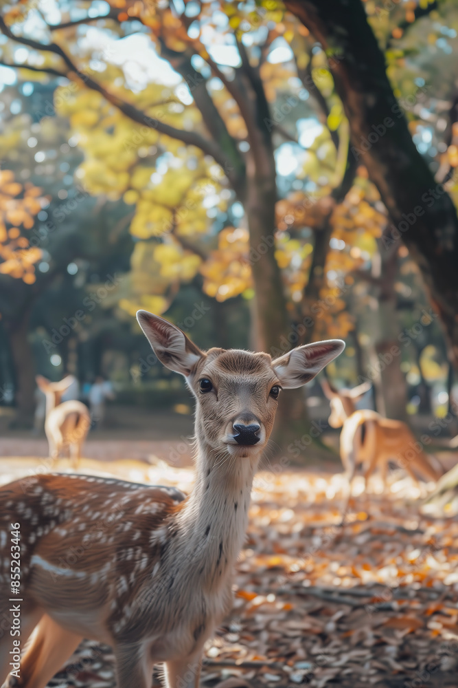 deer, standing in the middle ground at autumn park deer, standing in the middle ground at autumn park