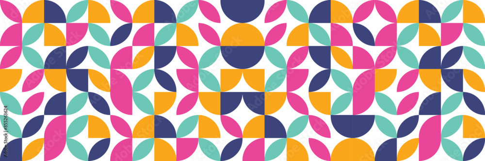 Naklejka premium Colourful abstract pattern. Geometric background. Bauhaus style. Banner. Vector illustration