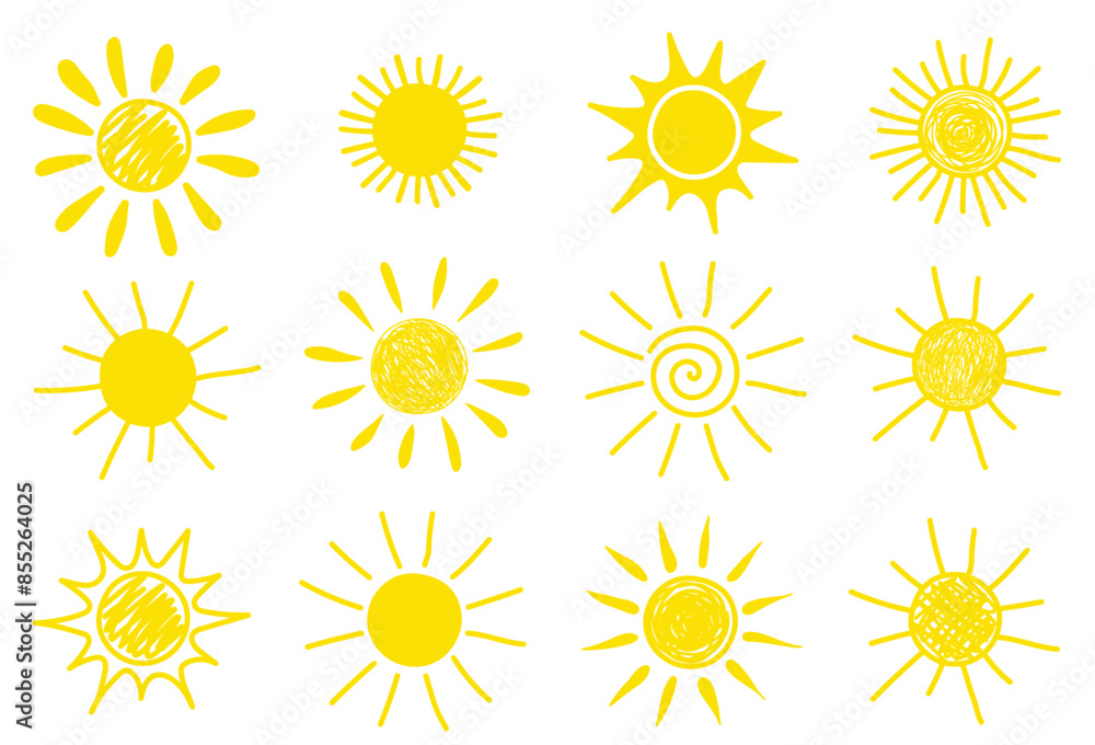 Hand drawn sun icon set. Vector illustration. Hand drawn sun icon set. Vector illustration.