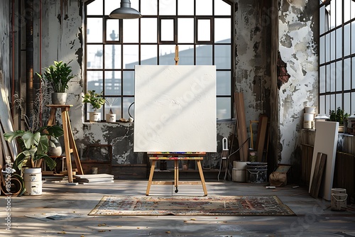 Empty canvas in an art studio photo