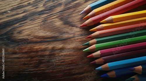 Color pencils in a wooden backdrop photo