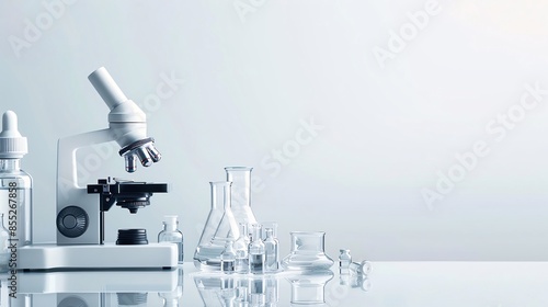 Sleek medical research lab background with modern equipment and clear space for text, perfect for scientific studies and laboratory work photo