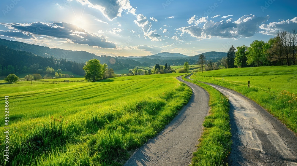 green grass outdoor field landscape with roadway green grass outdoor field landscape with roadway