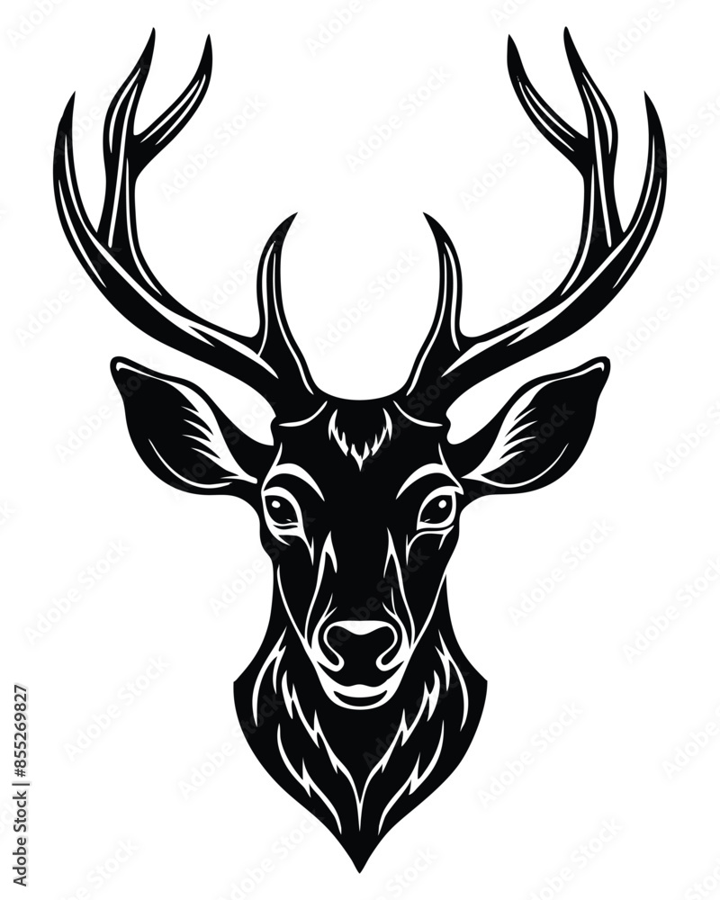 Naklejka premium Deer head silhouette vector art style outline with white background