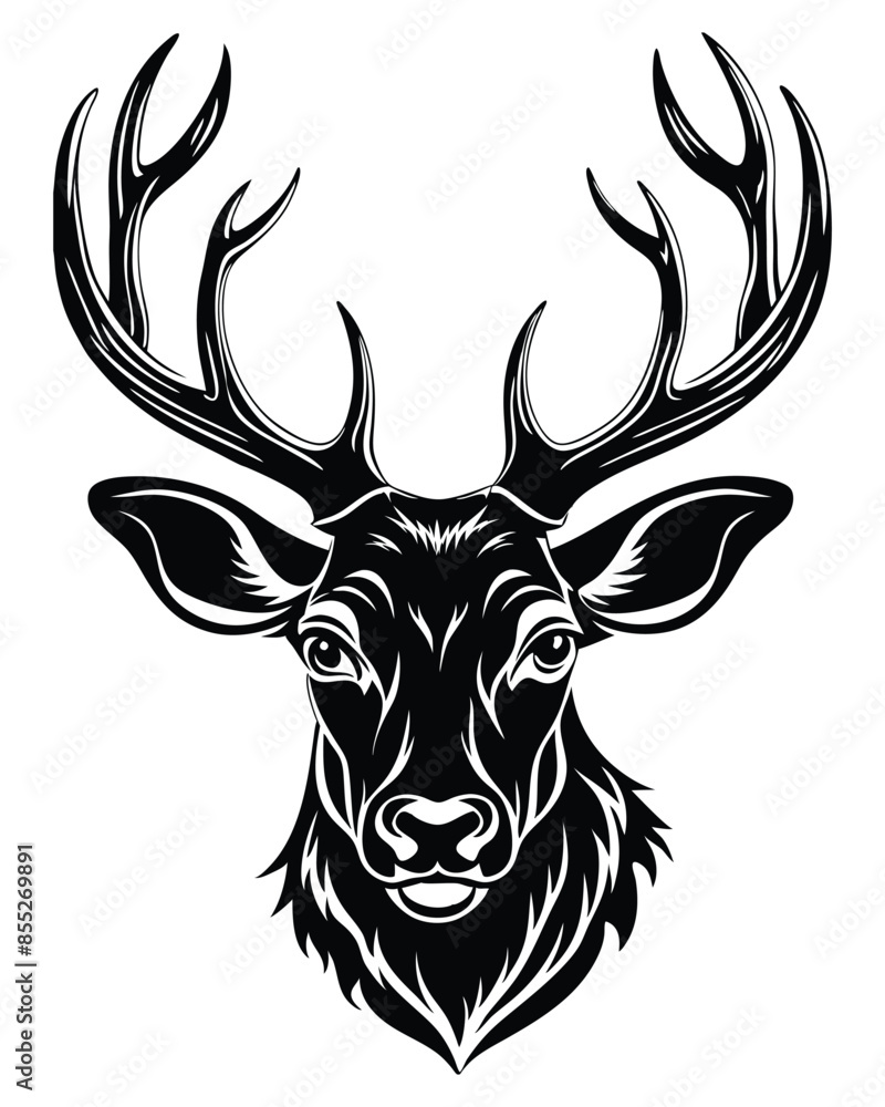 Fototapeta premium Deer head silhouette vector art style outline with white background