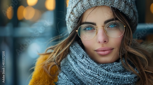 Woman Wearing Knitted Hat and Scarf