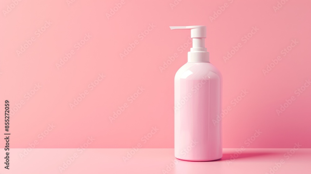 A simple white dispenser bottle stands against a plain pink background, suggesting a clean and minimalist design A simple white dispenser bottle stands against a plain pink background, suggesting a clean and minimalist design