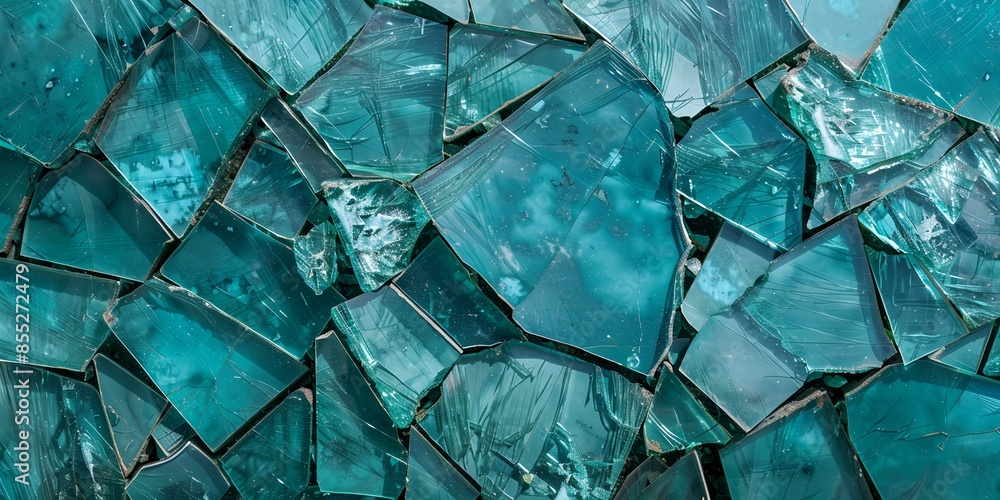 A broken piece of glass with a blue background. The image has a mood of sadness and destruction A broken piece of glass with a blue background. The image has a mood of sadness and destruction