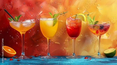 A Row of Different Colored Drinks