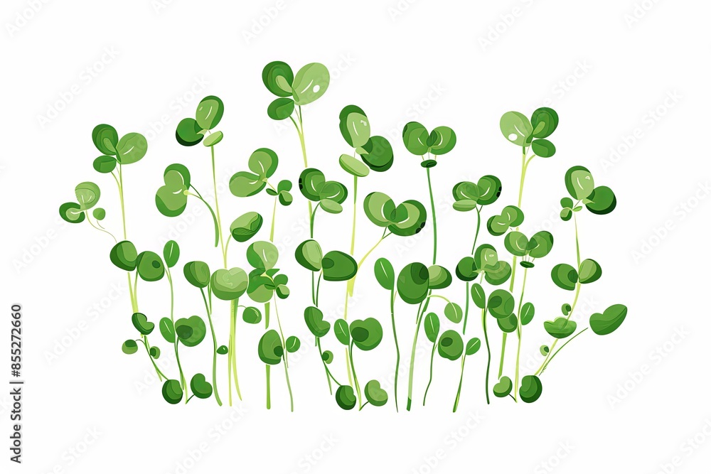 Closeup image of a cluster of vibrant green microgreens against a white backdrop. Generative AI Closeup image of a cluster of vibrant green microgreens against a white backdrop. Generative AI