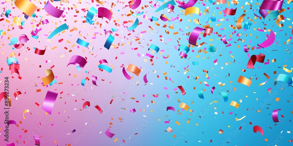 A colorful explosion of confetti is falling from the sky. The confetti is in various colors and sizes, creating a festive and celebratory atmosphere. Concept of joy and excitement A colorful explosion of confetti is falling from the sky. The confetti is in various colors and sizes, creating a festive and celebratory atmosphere. Concept of joy and excitement