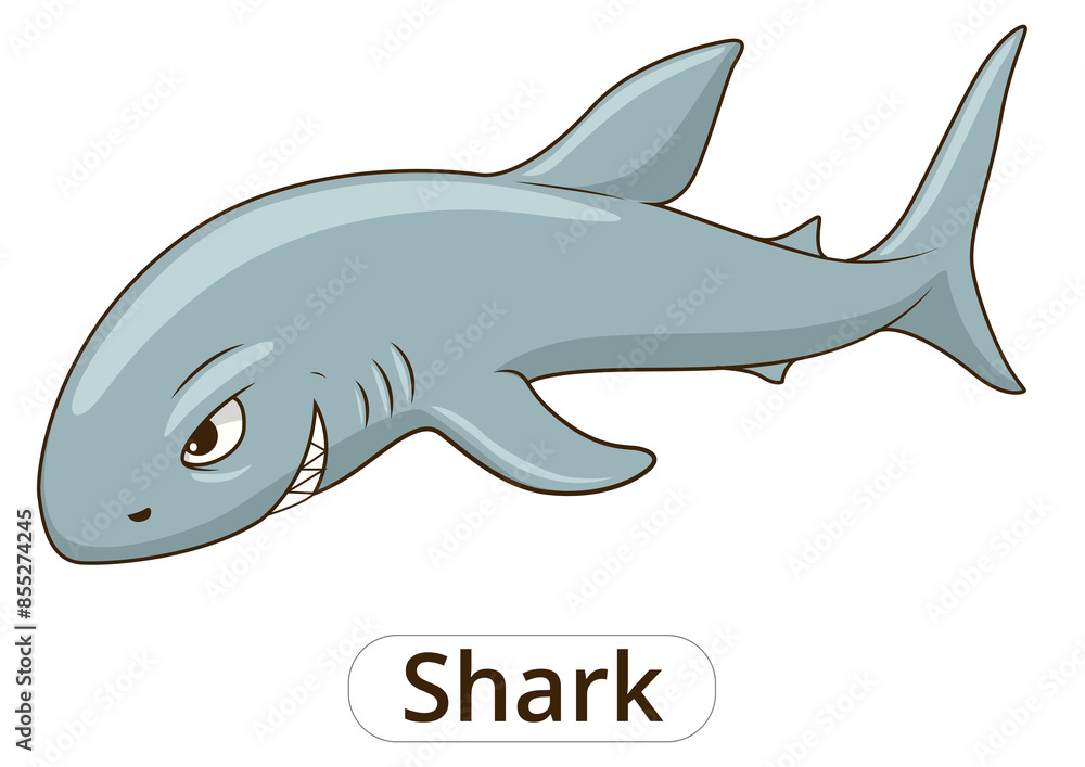 Fototapeta premium Shark sea animal fish cartoon colorful PNG illustration for children
