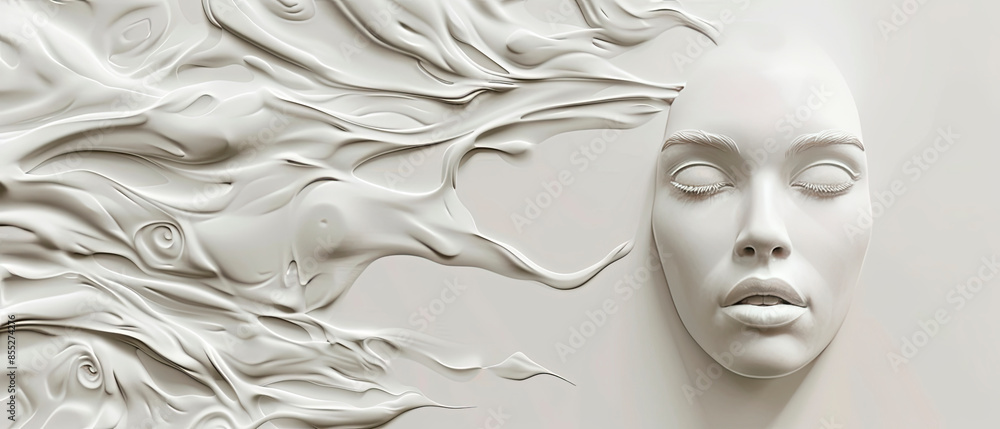 Elegant 3D rendering of a woman's face in white, symbolizing beauty and rejuvenation. Ideal for plastic surgery, skincare, and cosmetic business use. Perfect for promoting anti-aging, spa treatments Elegant 3D rendering of a woman's face in white, symbolizing beauty and rejuvenation. Ideal for plastic surgery, skincare, and cosmetic business use. Perfect for promoting anti-aging, spa treatments