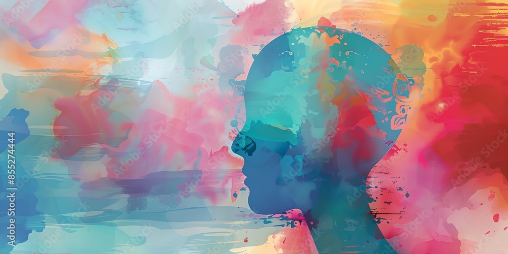 person's head with a multicolored background of watercolors and ink person's head with a multicolored background of watercolors and ink