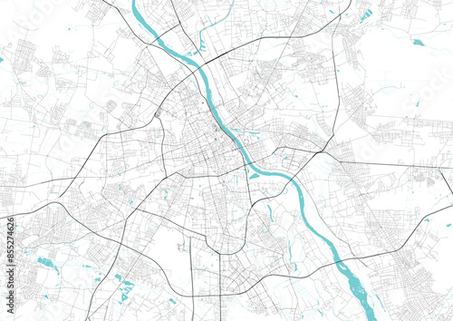 Fototapeta Naklejka Na Ścianę i Meble -  Street map art of Warsaw city in Poland. Road map of Warsaw. Black and white (blue) illustration of Warsaw streets. Poland Printable poster.	