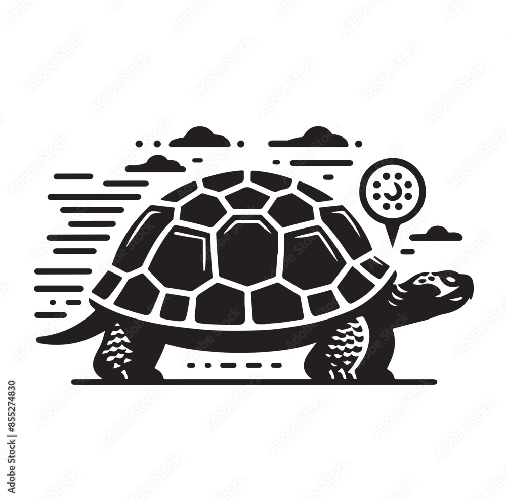 Obraz premium black vector illustration of a tortoise logo icon in silhouette. Perfect for branding, logos, or minimalist designs.